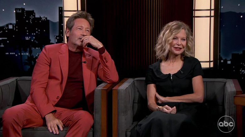 Meg Ryan returns to Hollywood after an eight year break as she appears alongside David Duchovny to promote their new R-rated rom-com What Happens Later on Jimmy Kimmel Live!