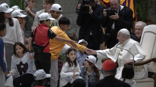 Pope Francis meets children from all over the world, Paul VI Hall, Vatican City, Vatican - 06 Nov 2023