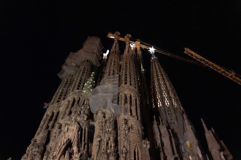 Lighting Sagrada Familia Towers, Barcelona, Spain - 12 Nov 2023