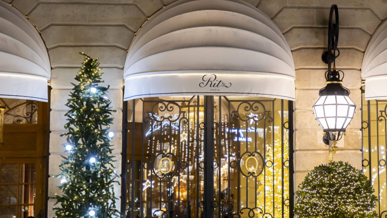Paris, France December 6, 2023 - Christmas Decoration Of Place Vendome. For the festive season, the Comite Vendome set u