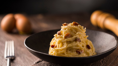 Homemade,Carbonara,Pasta.,Italian,Traditional,Pasta,(image,With,Selective,Focus).