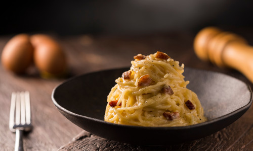 Homemade,Carbonara,Pasta.,Italian,Traditional,Pasta,(image,With,Selective,Focus).