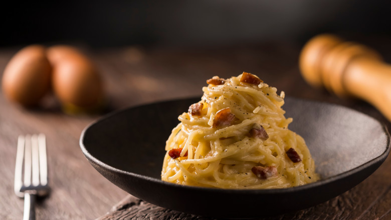 Homemade,Carbonara,Pasta.,Italian,Traditional,Pasta,(image,With,Selective,Focus).