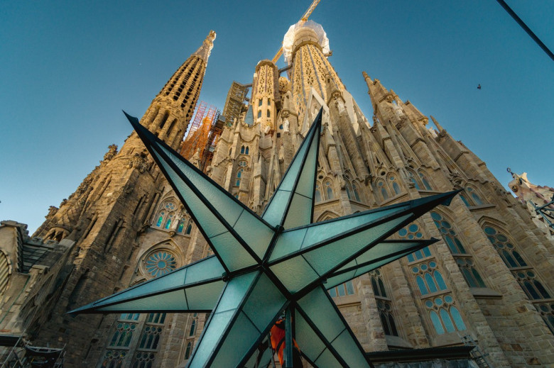 Sagrada Familia - Cross of Virgin Mary's Spire, Sagrada Familia, Barcelona, Spain - 08 Nov 2021