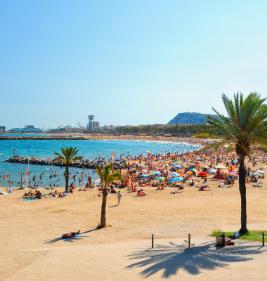 View,Of,Barcelona,Beach,On,A,Summer,Day