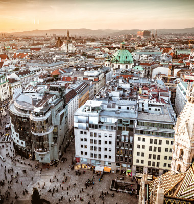 Vienna,At,Sunset,,Aerial,View,From,Above,The,City