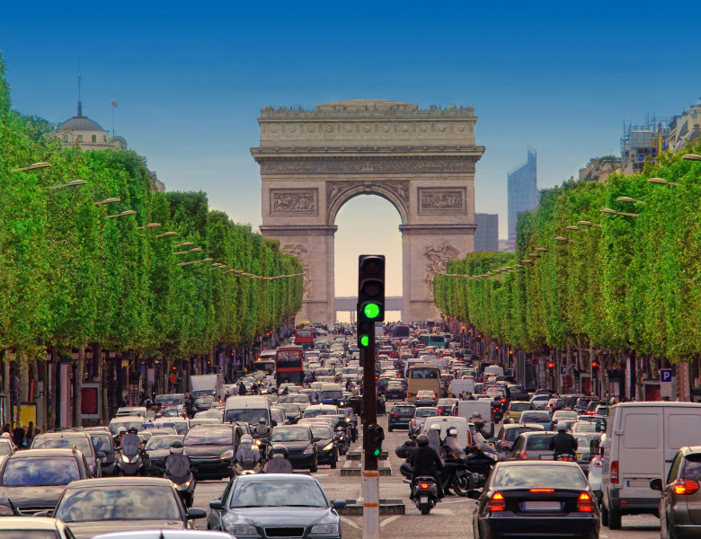 Traffic,Jam,With,Cars,In,Paris,City,,France.,View,Of