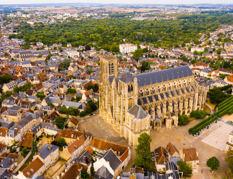 Scenic,Aerial,View,Of,Bourges,Town,And,Surroundings,In,Summer