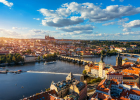 Prague,Scenic,Spring,Aerial,View,Of,The,Prague,Old,Town