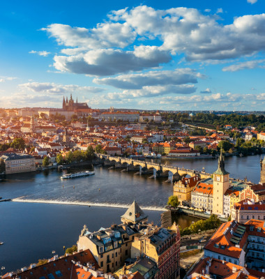 Prague,Scenic,Spring,Aerial,View,Of,The,Prague,Old,Town