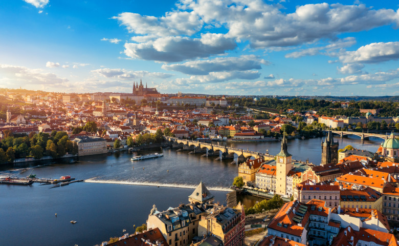 Prague,Scenic,Spring,Aerial,View,Of,The,Prague,Old,Town