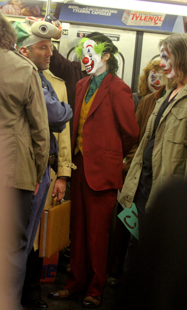 Joaquin Phoenix in his Full Make up at the "Joker" set in NYC