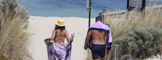 EXCLUSIVE: *NO DAILYMAIL ONLINE* Grey's Anatomy And Emily In Paris Star Kate Walsh, 56, Enjoys A Visit To Perthâ€™s Swanbourne Beach With Her FiancĂ© Andrew Nixon And Friends, In Australia - 30 Dec 2023