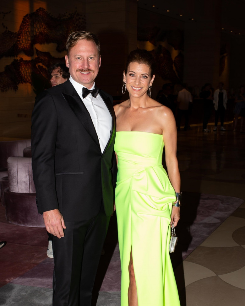 *EXCLUSIVE* Kate Walsh stuns in Lime green dress alongside fiance Andrew Nixon enroute to Telethon gala