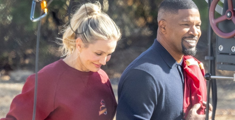 *EXCLUSIVE* Jamie Foxx and Cameron Diaz hold each other close while filming 'Back In Action' in Atlanta with Glenn Close!