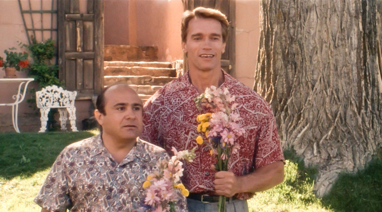 USA. Arnold Schwarzenegger and Danny DeVito  in a scene from the ©Universal Pictures movie: Twins (1988).Plot: A physically perfect but innocent man goes in search of his long-lost twin brother, who is short, a womanizer, and small-time crook. Ref:  LMK