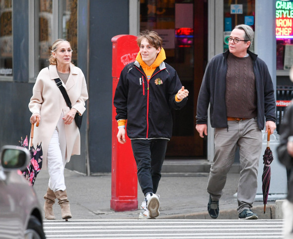 EXCLUSIVE: Sarah Jessica Parker, Matthew Broderick and Son James are Spotted on Rare Family Stroll in New York City.