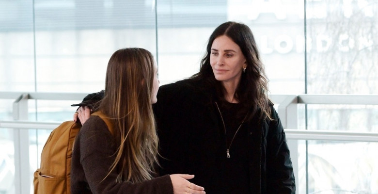 *EXCLUSIVE* Friends American actress Courteney Cox and her daughter Coco Arquette are pictured arriving at Heathrow airport, Mother and daughter seemed to be having an animated conversation.