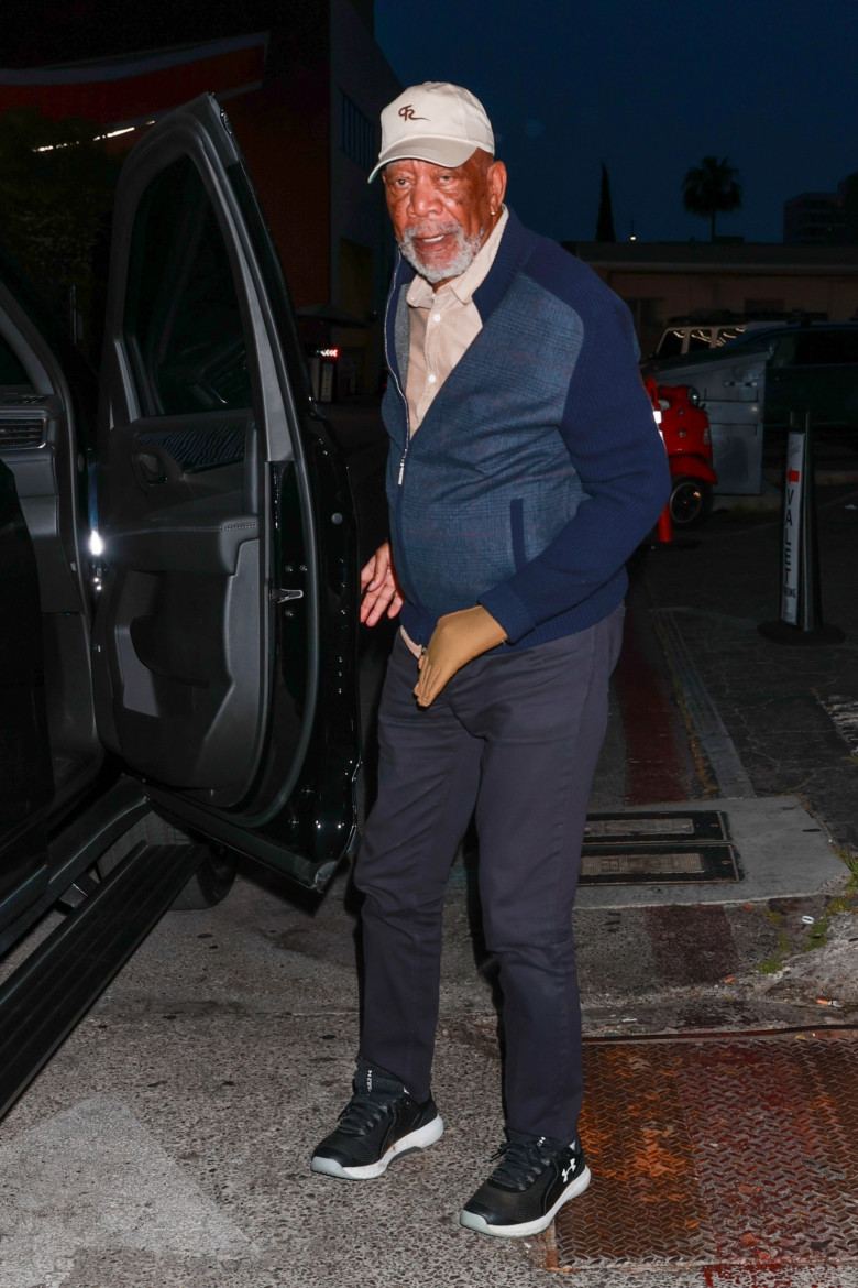 *EXCLUSIVE* Morgan Freeman arrives for dinner at Funke restaurant while wearing his compression glove in Beverly Hills