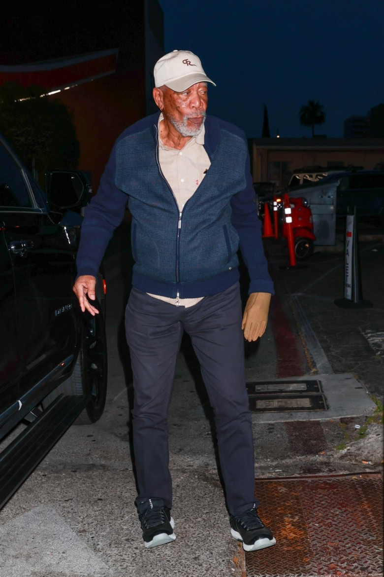 *EXCLUSIVE* Morgan Freeman arrives for dinner at Funke restaurant while wearing his compression glove in Beverly Hills