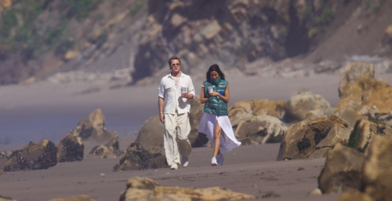 *PREMIUM-EXCLUSIVE* Brad-ly in Love ! Brad Pitt Wraps His Arm Around Girlfriend Ines De Ramon As the Couple Enjoys Romantic Sunrise Stroll on the Beach in Santa Barbara **WEB EMBARGO UNTIL 2PM PT 05/03/24**