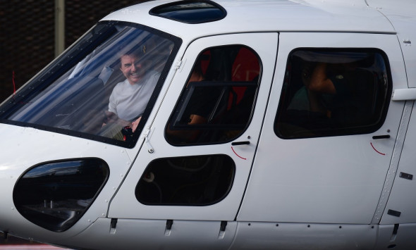 Tom Cruise &amp; Connor Cruise arrive to a Heliport in Central London