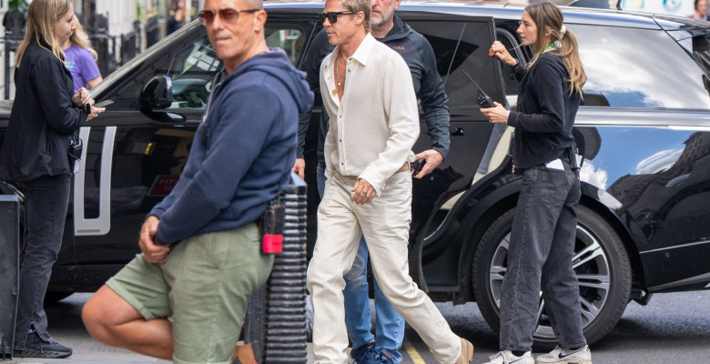 EXCLUSIVE: Brad Pitt Films Scenes For His Formula One Movie In The UK - 22 June 2024