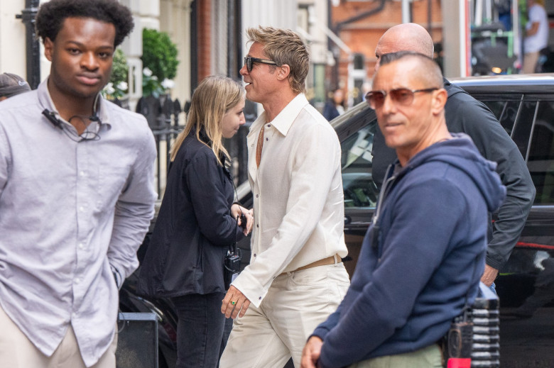 EXCLUSIVE: Brad Pitt Films Scenes For His Formula One Movie In The UK - 22 June 2024