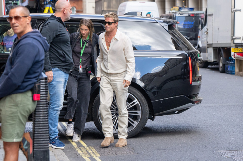 EXCLUSIVE: Brad Pitt Films Scenes For His Formula One Movie In The UK - 22 June 2024