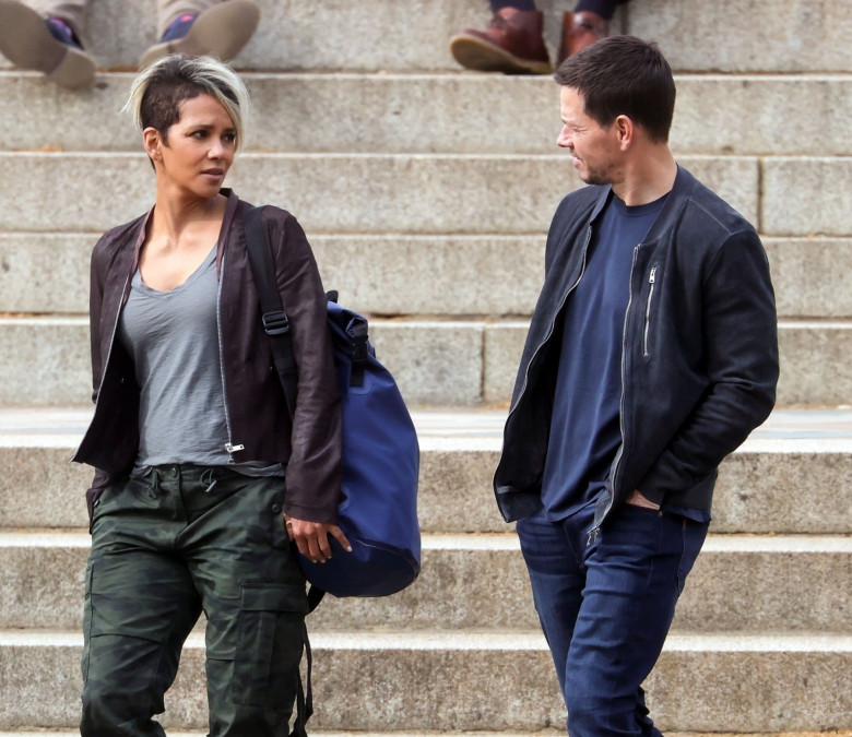 American actress Halle Berry and Mark Wahlberg are pictured on location in Hyde Park filming scenes for the new Netflix film Our Man From Jersey.