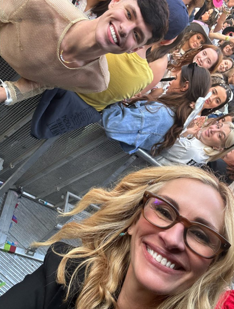 Julia Roberts takes a selfie with a fan celebrating his birthday at Taylor Swift show