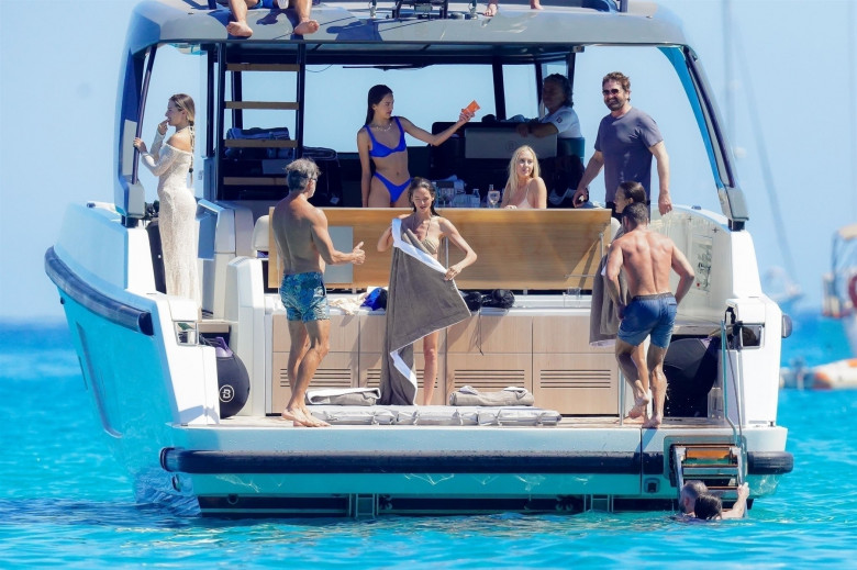 *PREMIUM-EXCLUSIVE* MUST CALL FOR PRICING BEFORE USAGE  -  The American Actor Zac Efron and the Scottish Actor and Film Producer Gerard Butler throughly enjoying their summer vacation on board their luxury boat during their sun soaked holiday in St-Tropez