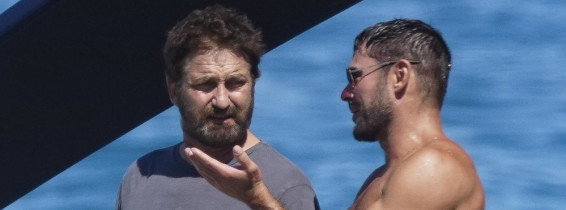 *PREMIUM-EXCLUSIVE* MUST CALL FOR PRICING BEFORE USAGE  -  The American Actor Zac Efron and the Scottish Actor and Film Producer Gerard Butler throughly enjoying their summer vacation on board their luxury boat during their sun soaked holiday in St-Tropez