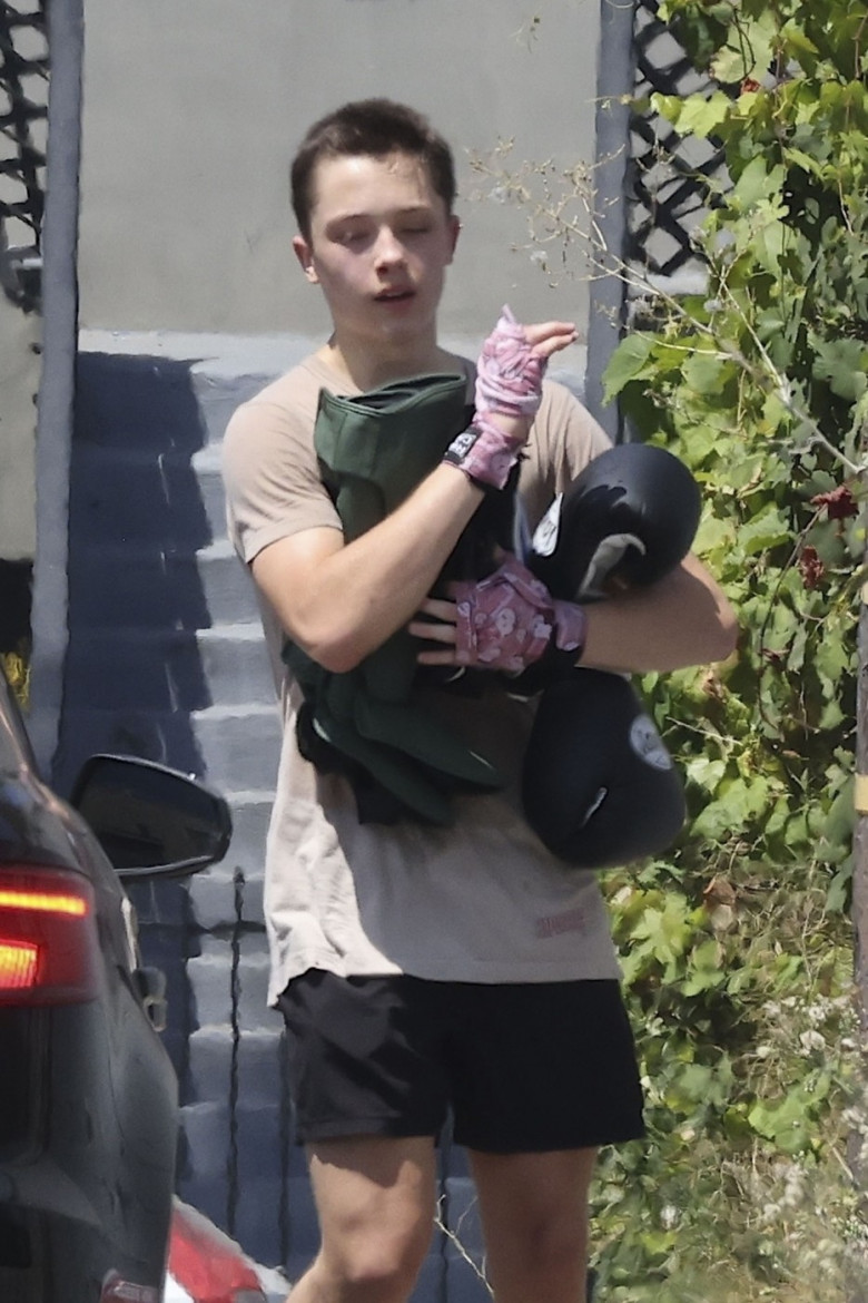 *EXCLUSIVE* Fight Club! Knox Leon Jolie-Pitt arrives with boxing gloves to gym in Los Angeles