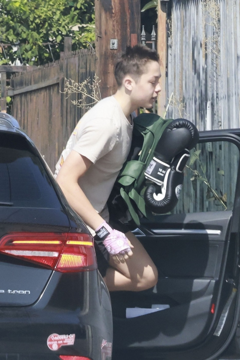 *EXCLUSIVE* Fight Club! Knox Leon Jolie-Pitt arrives with boxing gloves to gym in Los Angeles