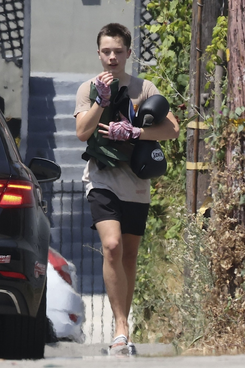 *EXCLUSIVE* Fight Club! Knox Leon Jolie-Pitt arrives with boxing gloves to gym in Los Angeles