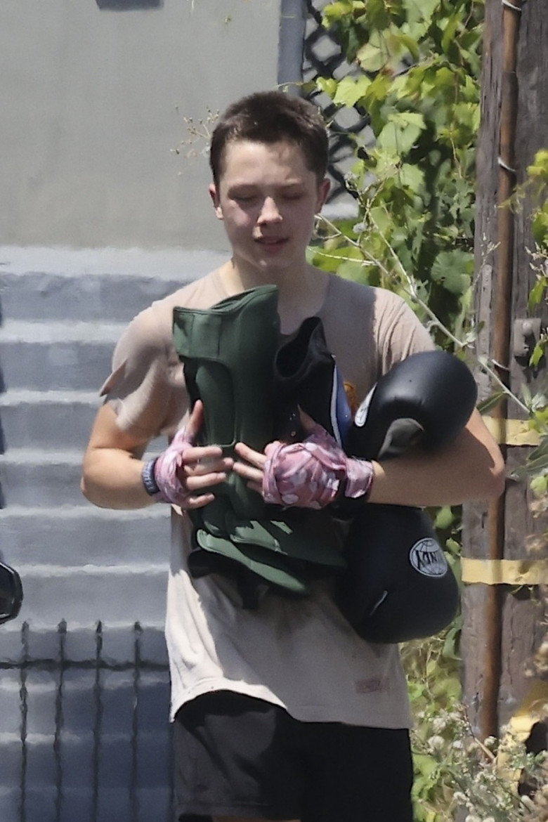 *EXCLUSIVE* Fight Club! Knox Leon Jolie-Pitt arrives with boxing gloves to gym in Los Angeles