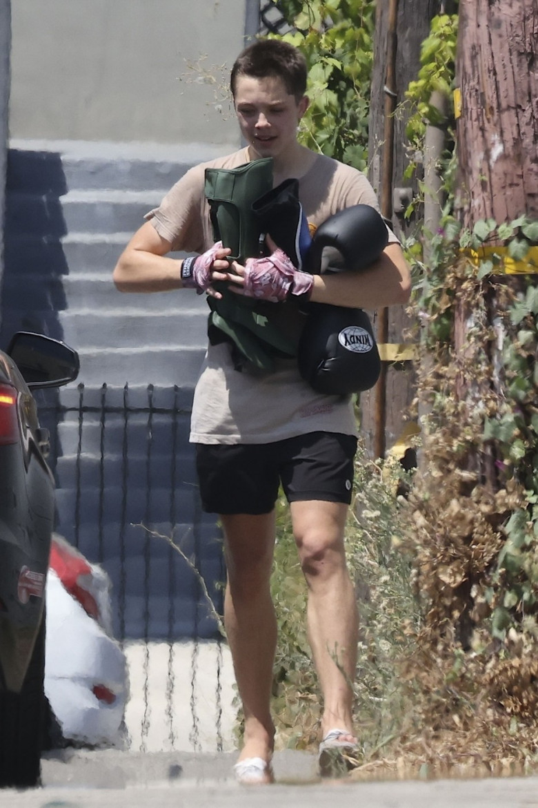 *EXCLUSIVE* Fight Club! Knox Leon Jolie-Pitt arrives with boxing gloves to gym in Los Angeles