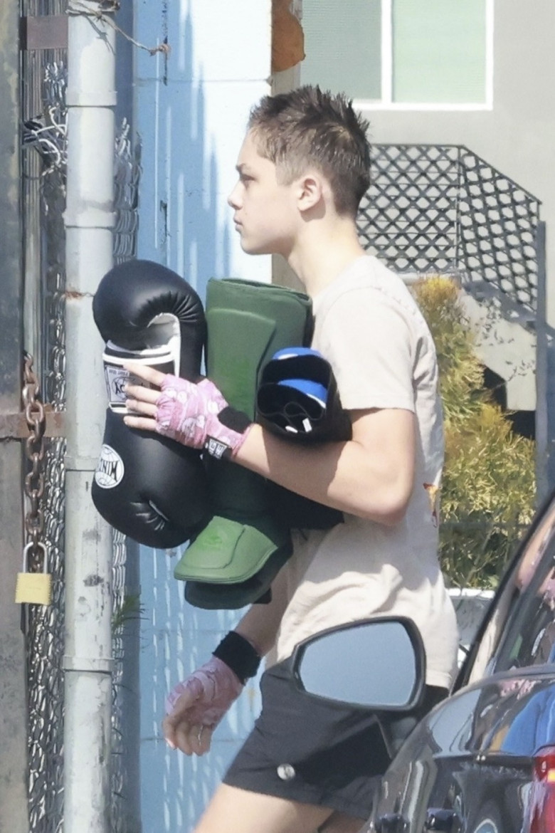 *EXCLUSIVE* Fight Club! Knox Leon Jolie-Pitt arrives with boxing gloves to gym in Los Angeles