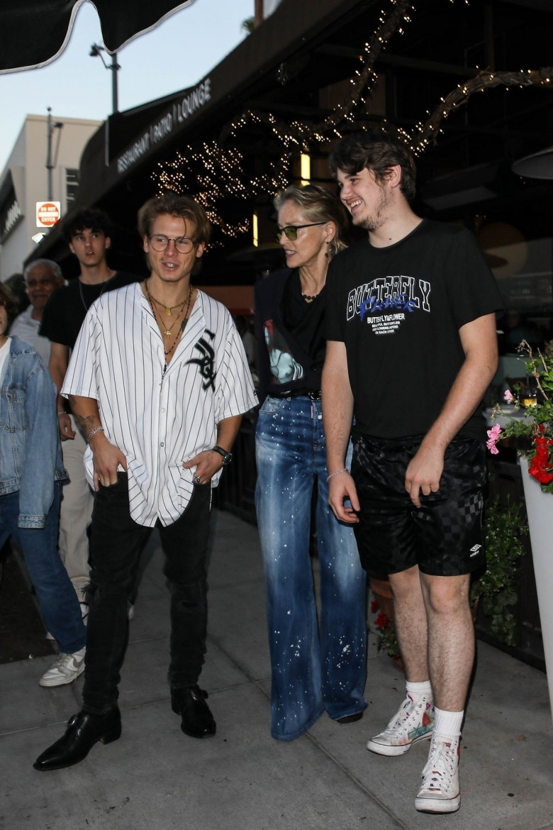 *EXCLUSIVE* Sharon Stone poses with sons Roan and Laird after lunch in Beverly Hills