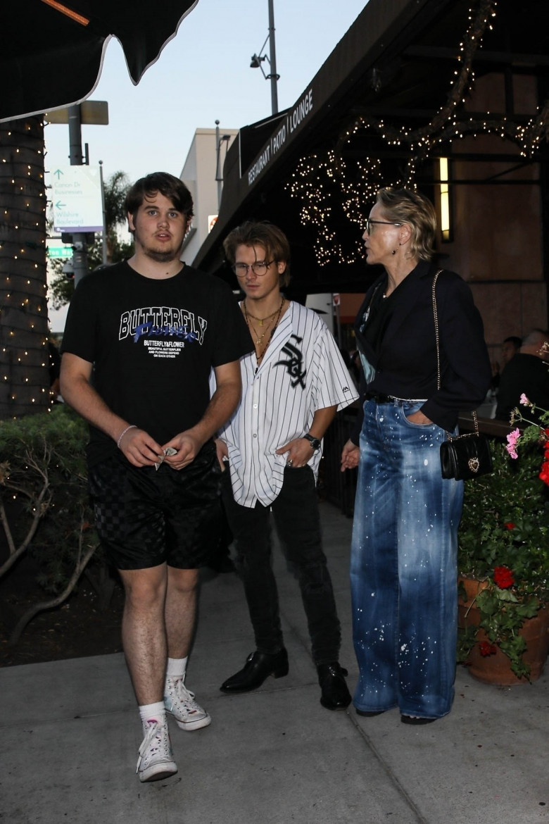 *EXCLUSIVE* Sharon Stone poses with sons Roan and Laird after lunch in Beverly Hills