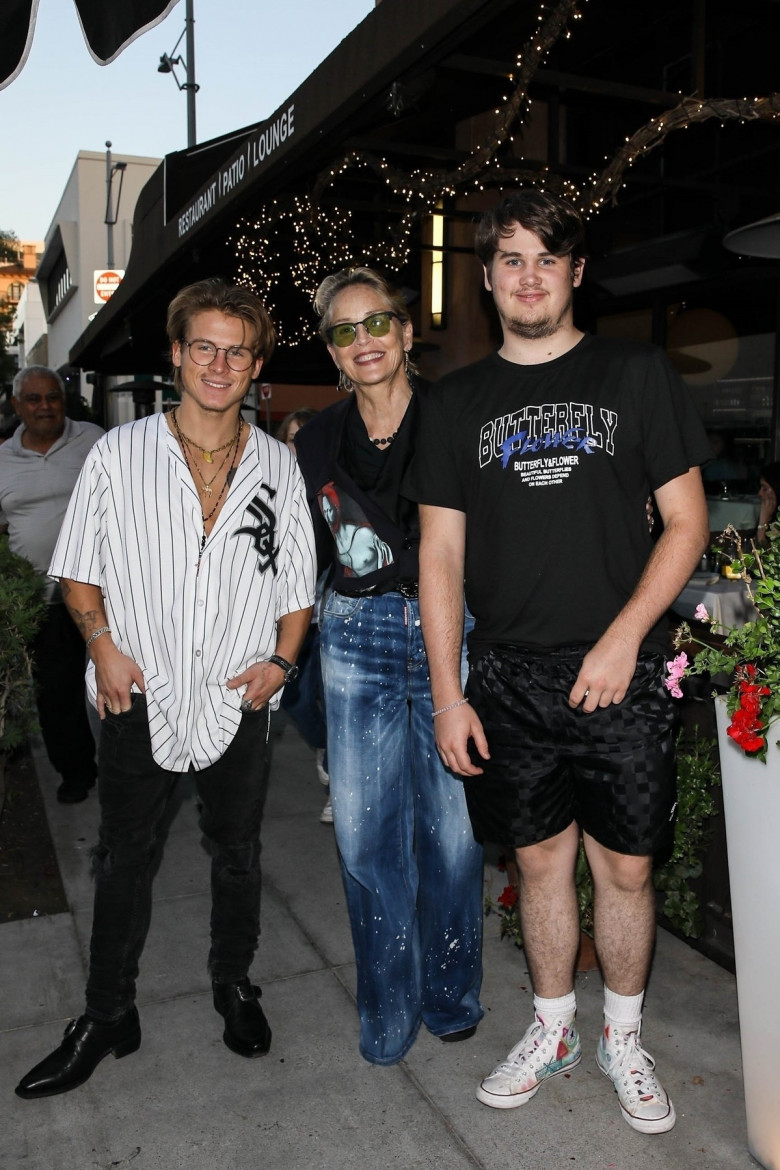 *EXCLUSIVE* Sharon Stone poses with sons Roan and Laird after lunch in Beverly Hills