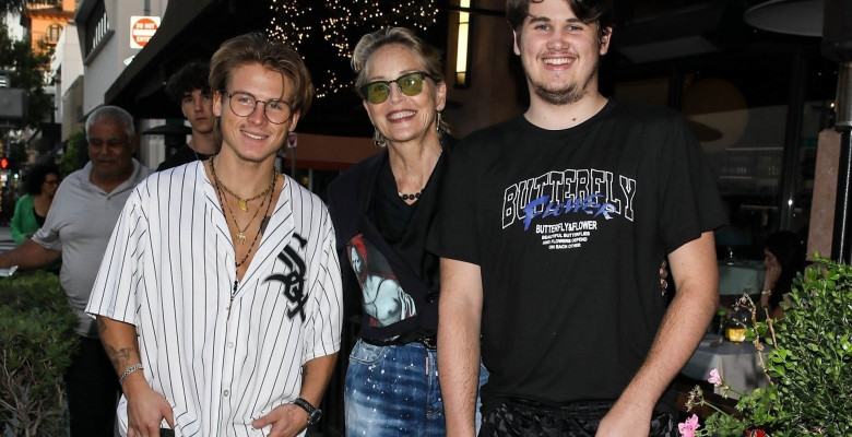 *EXCLUSIVE* Sharon Stone poses with sons Roan and Laird after lunch in Beverly Hills