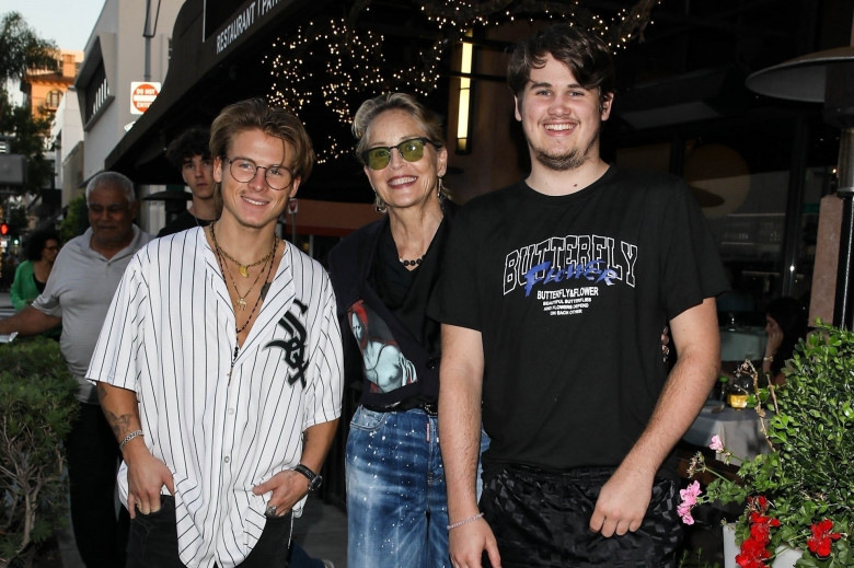 *EXCLUSIVE* Sharon Stone poses with sons Roan and Laird after lunch in Beverly Hills