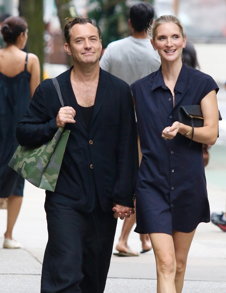 *EXCLUSIVE* Jude Law and Phillipa Coan hold hands during a romantic stroll in New York