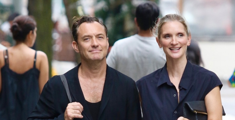 *EXCLUSIVE* Jude Law and Phillipa Coan hold hands during a romantic stroll in New York