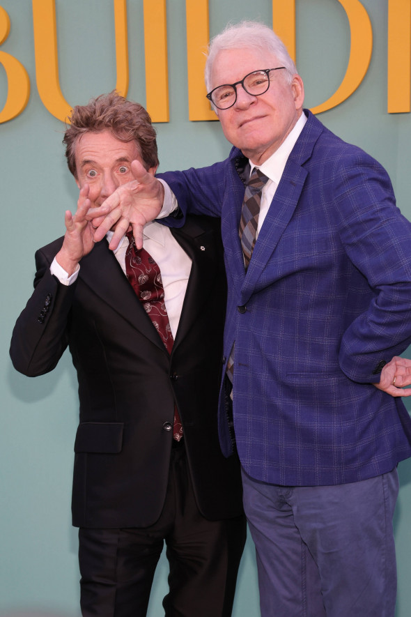 LOS ANGELES, CA - AUGUST 22: Martin Short and Steve Martin at Hulu s Only Murders In The Building Season 4 Premiere on A