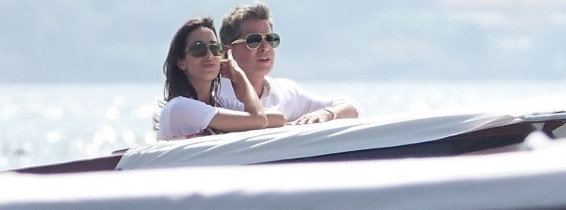 *EXCLUSIVE* Hollywood star Brad Pitt and his new girlfriend Ines de Ramon arriving by taxiboat to the 81st Venice International Film Festival