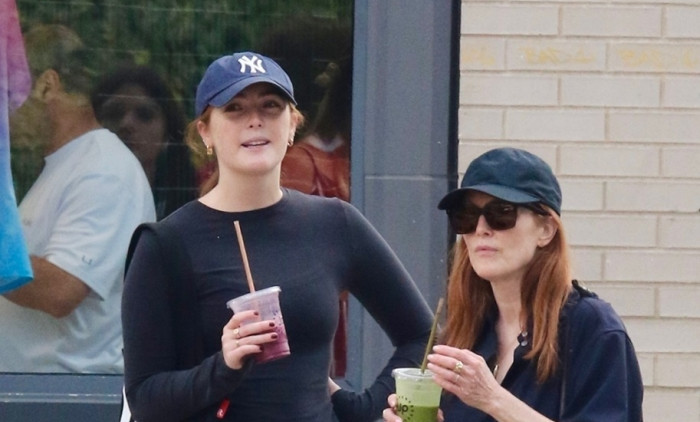 *EXCLUSIVE* Julianne Moore and her daughter Liv enjoy a smoothie and walk in New York