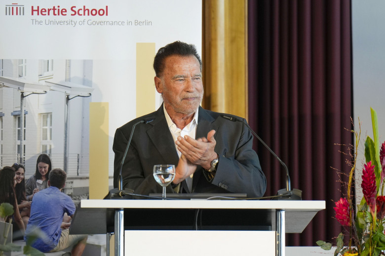 Arnold Schwarzenegger receives an honorary degree from the Hertie School